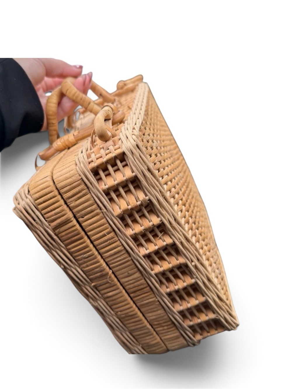 Vintage Handwoven Wicker French Picnic Basket - 13 x 10”